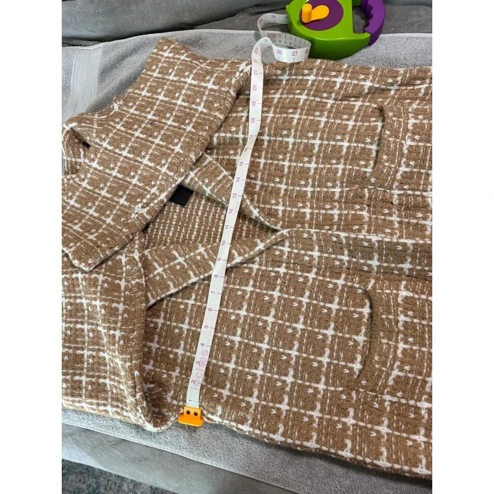 NWT Lulus Size Medium Cozy Conditions Tan White Knit Plaid Coatigan Pockets - Picture 5 of 11